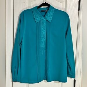 Vintage Teal Embroidered Button-Up – Laura Scott – Size 14 (L)